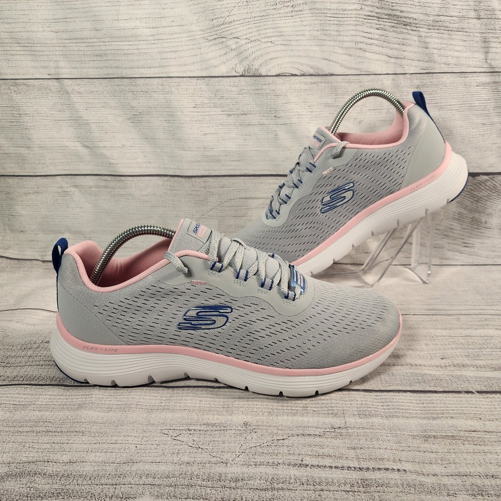 Skechers Flex-Lite Womens 11 Gray Pink Blue Mesh Sneakers 150201 GYMT